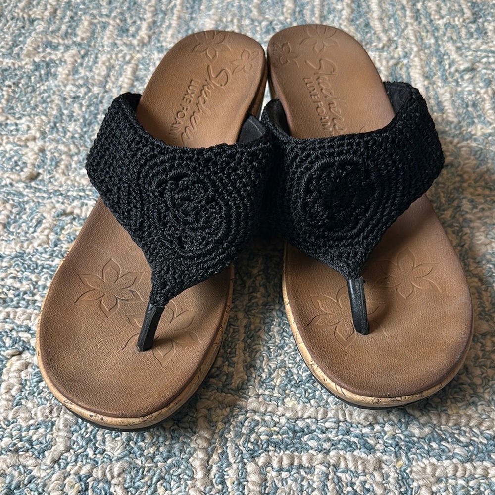 Skechers Black Crochet Sandals